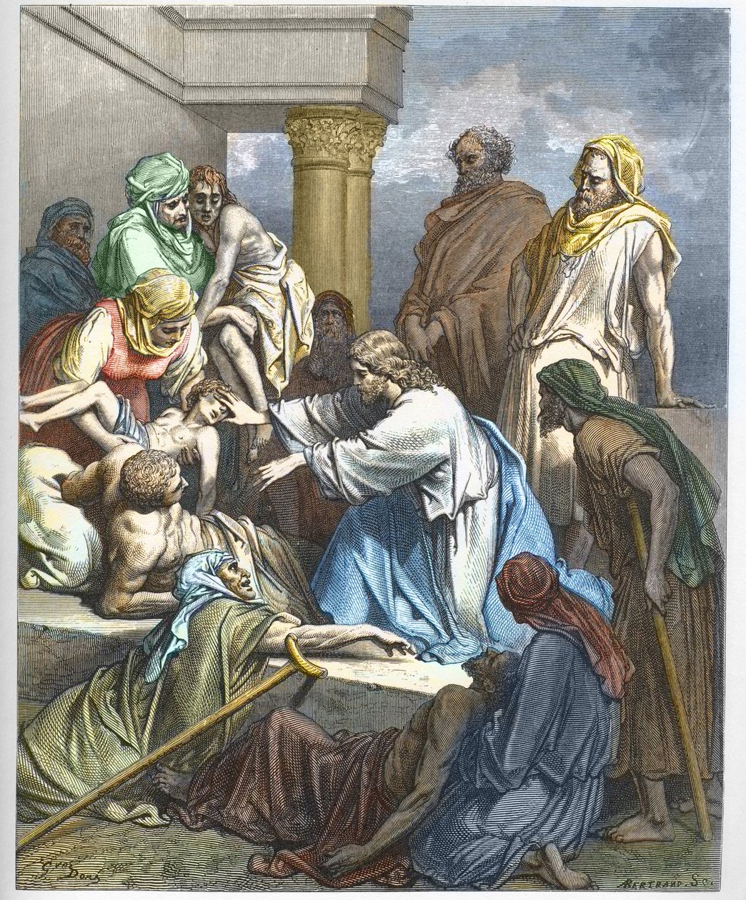 Jesus guerit les malades - Jesus helbreder de syge - - indgravering i "" Bibelen illustree"" af Gustave Dore (1832-1883) - Indgravering fra "" The Dore Bible"" af Gustave Dore
