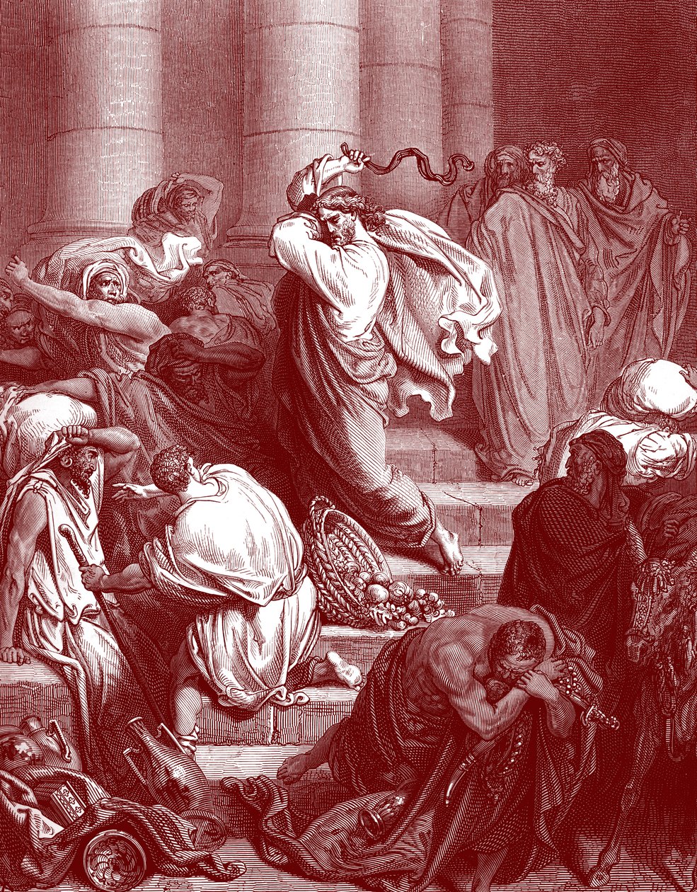 Jesus i templet, gravering af Doré. - Bibel af Gustave Dore