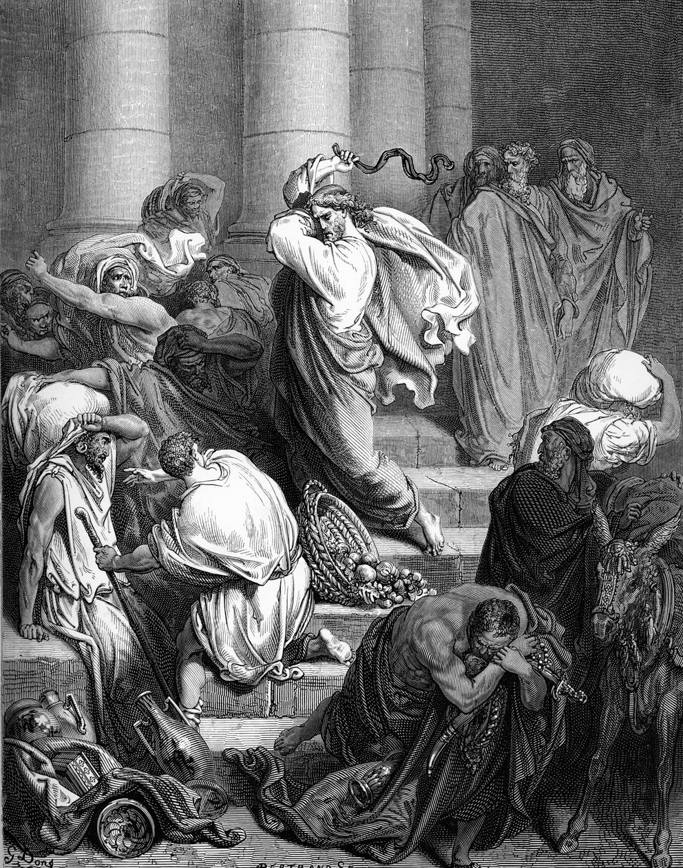 Jesus i templet, gravering af Doré. - Bibel af Gustave Dore