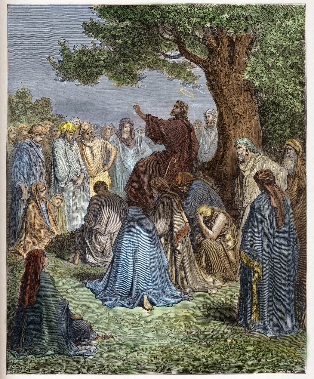 Jesus prædiker for mængden - Jesus prædiker for mængden - Jesus prædiker foran mængden - - indgravering i "The Bible illustree" af Gustave Dore (1832-1883) - Indgravering fra "" The Dore Bible"" af Gustave Dore