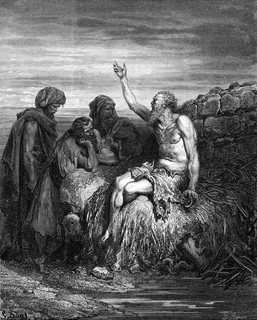 Job og hans venner, gravering af Doré. - Bibel af Gustave Dore