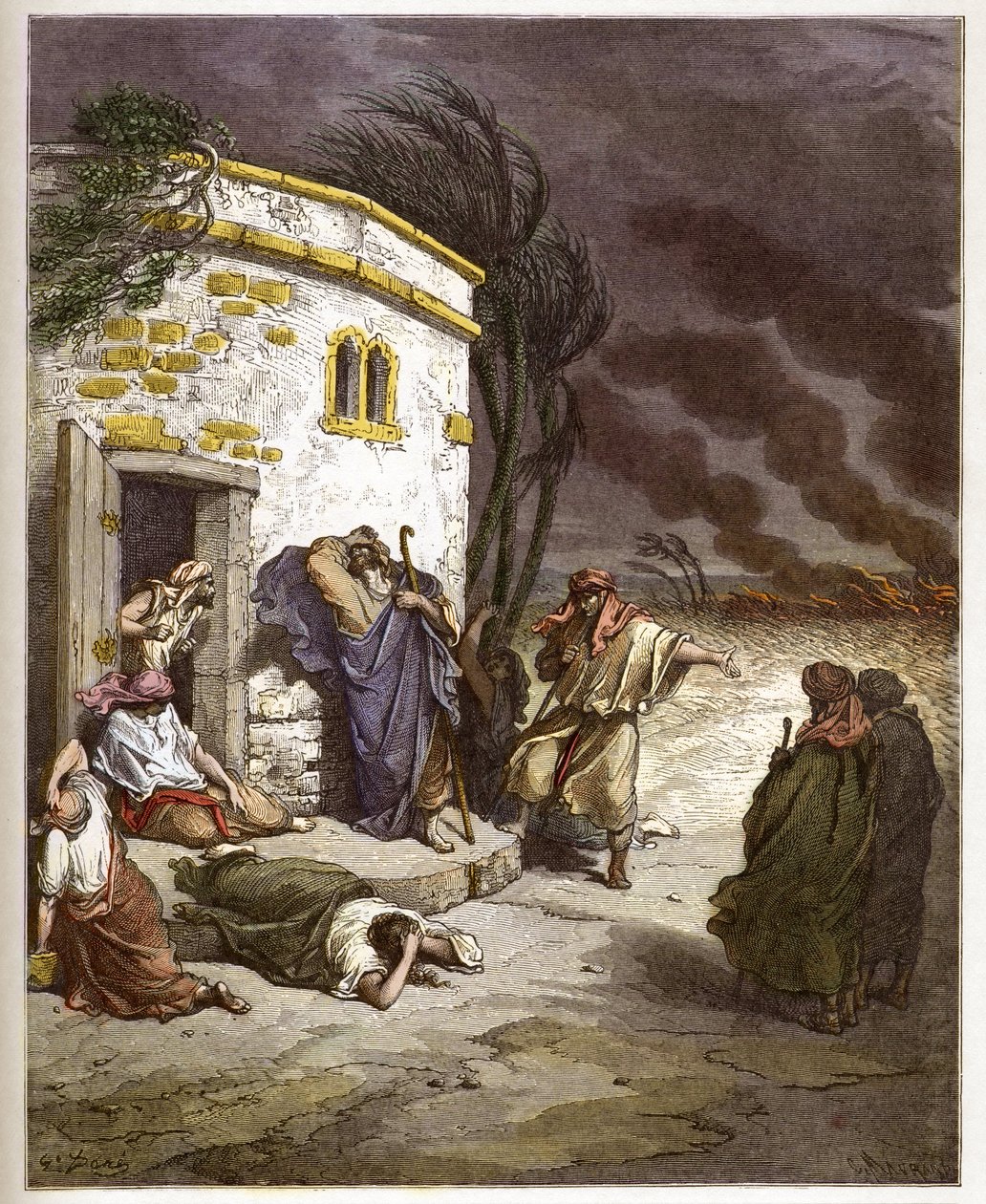 Job hører om hans ruin - Job learant sa ruine - - indgravering i "The Bible illustree" af Gustave Dore (1832-1883) - Gravering fra "" The Dore Bible"" af Gustave Dore