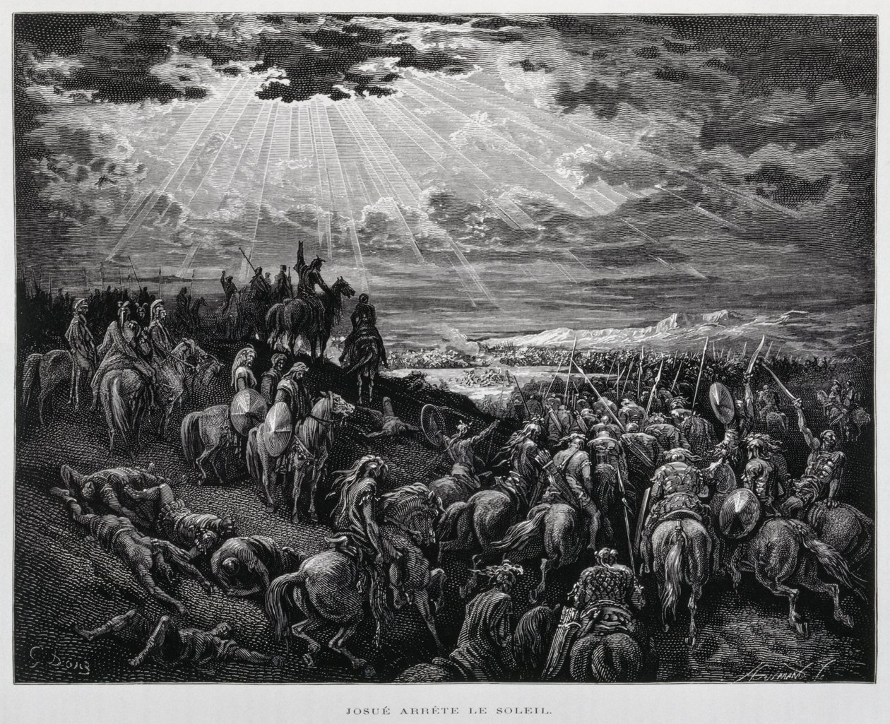 Joshua får solen til at stå stille, Illustration fra Dore Bible af Gustave Dore