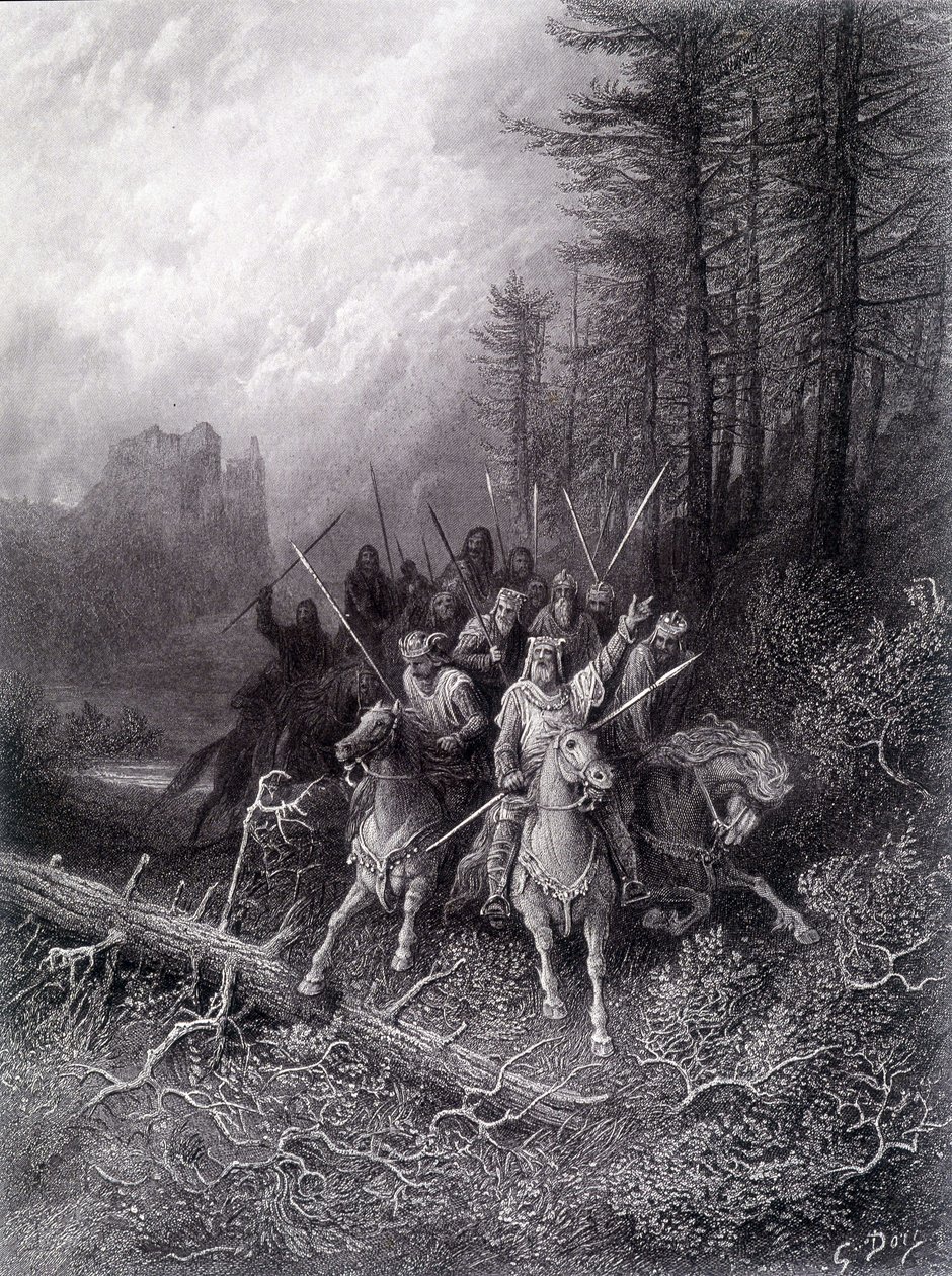 Kong Arthur i Broceliande-skoven (cyklus af ridderne af det runde bord) - i "" Viviane"" af Alfred Tennyson, illustration af G. Doré af Gustave Dore