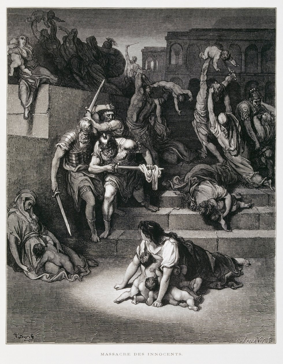 Kong Herodes beordrer massakren på de uskyldige, Illustration fra Dore-bibelen af Gustave Dore