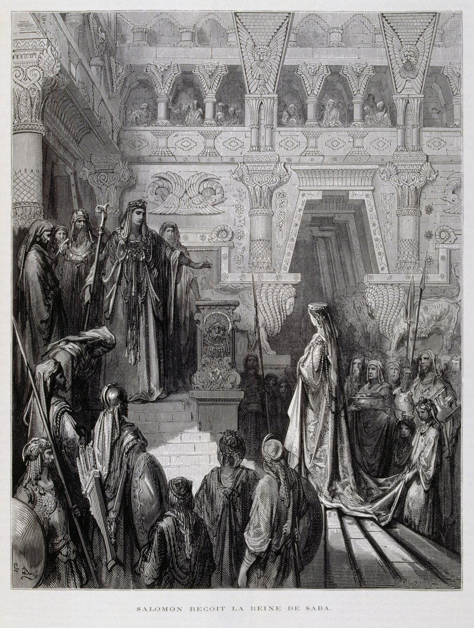 Kong Salomon modtager dronningen af Saba, Illustration fra Dore Bible af Gustave Dore
