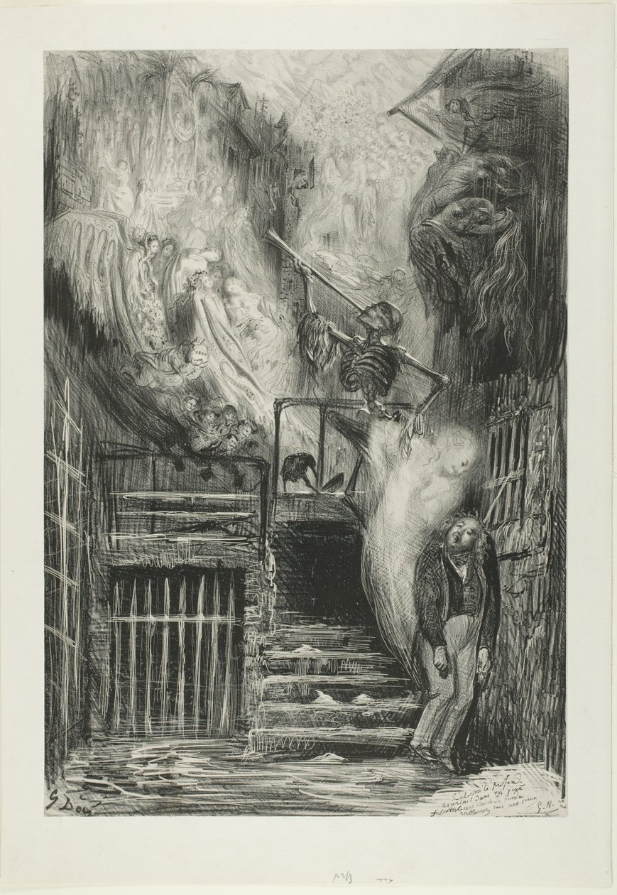 Gaden med den gamle lanterne: Gérard de Nervals selvmord af Gustave Dore