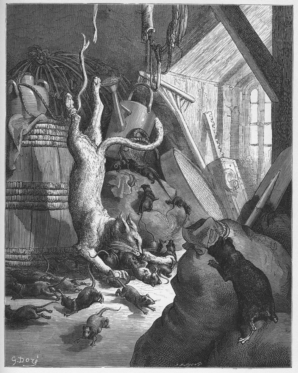 Katten og en gammel rotte - Katten og en gammel rotte - fra "Fables" af Jean de La Fontaine af Gustave Dore