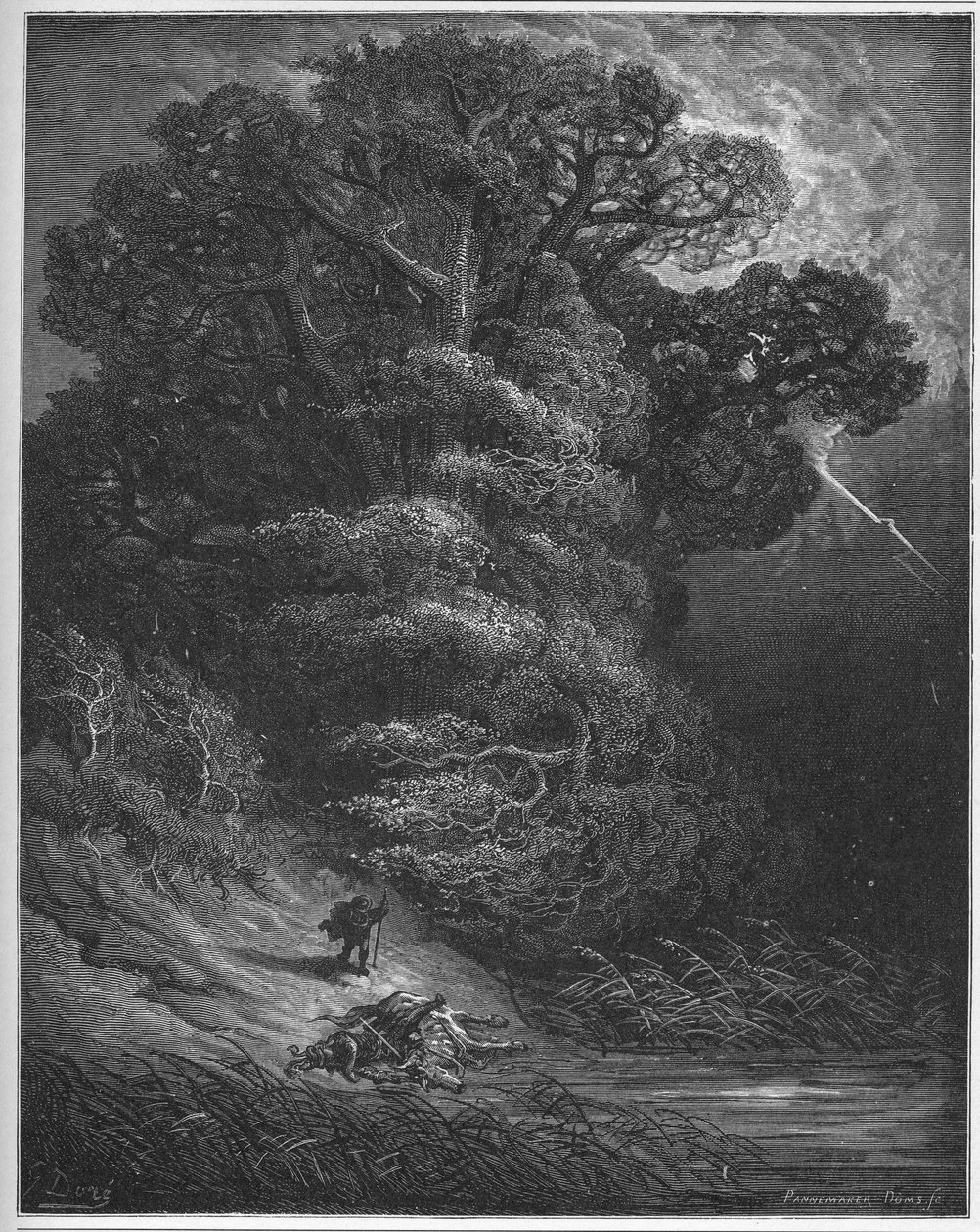 Egen og netværket - Egen og røret - fra "Fables" af Jean de La Fontaine af Gustave Dore