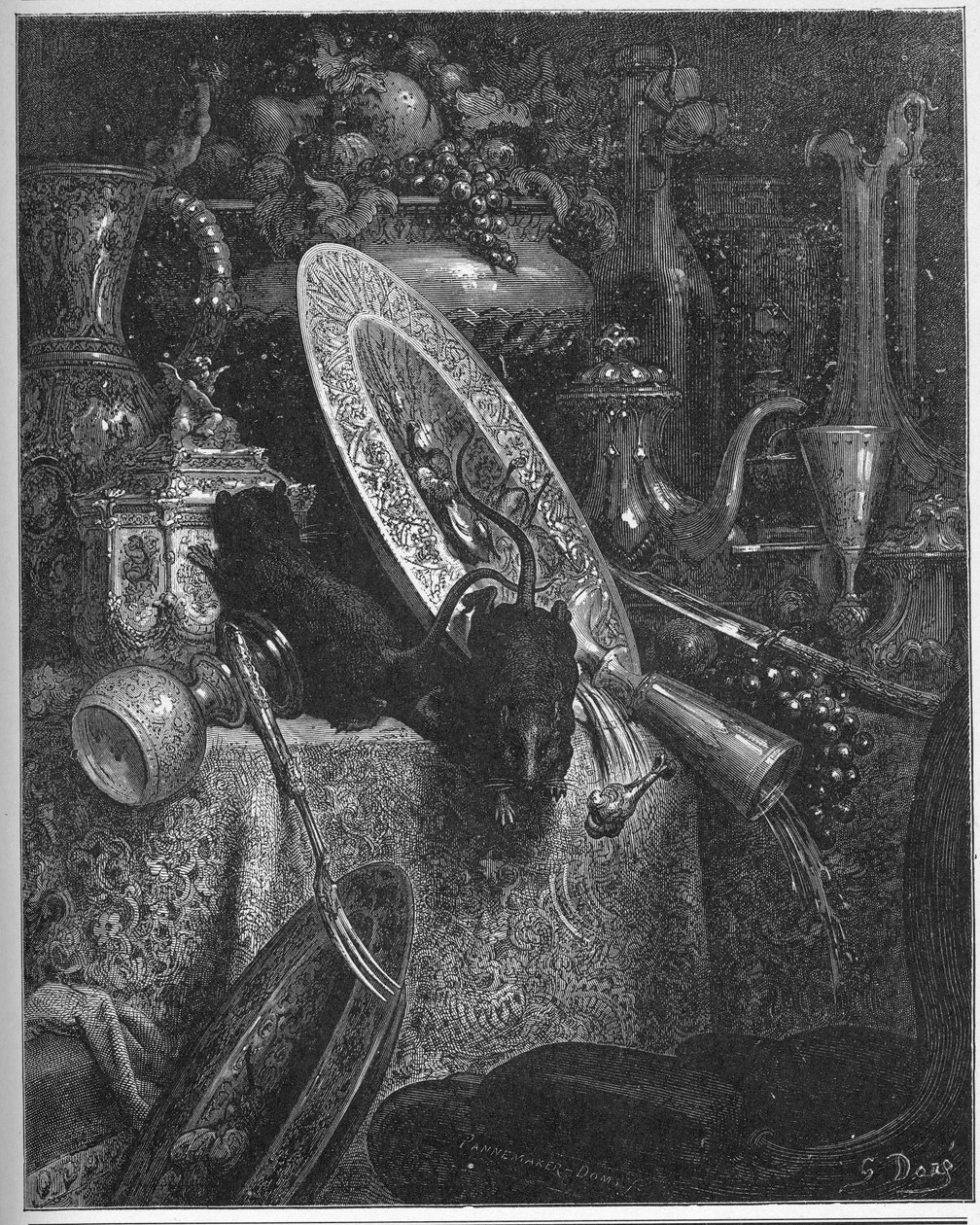 Le rat de ville et le rat des champs - Bymusen og landmusen - fra "Fables" af Jean de La Fontaine af Gustave Dore