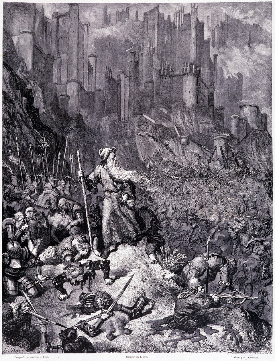 Kampene, plade IX - Illustration af Gustave Dore (1832-1883), til La legende du Jeif wandering af Pierre Dupont, udgave Librairie du Magasin Picturesque, Paris 1862 af Gustave Dore