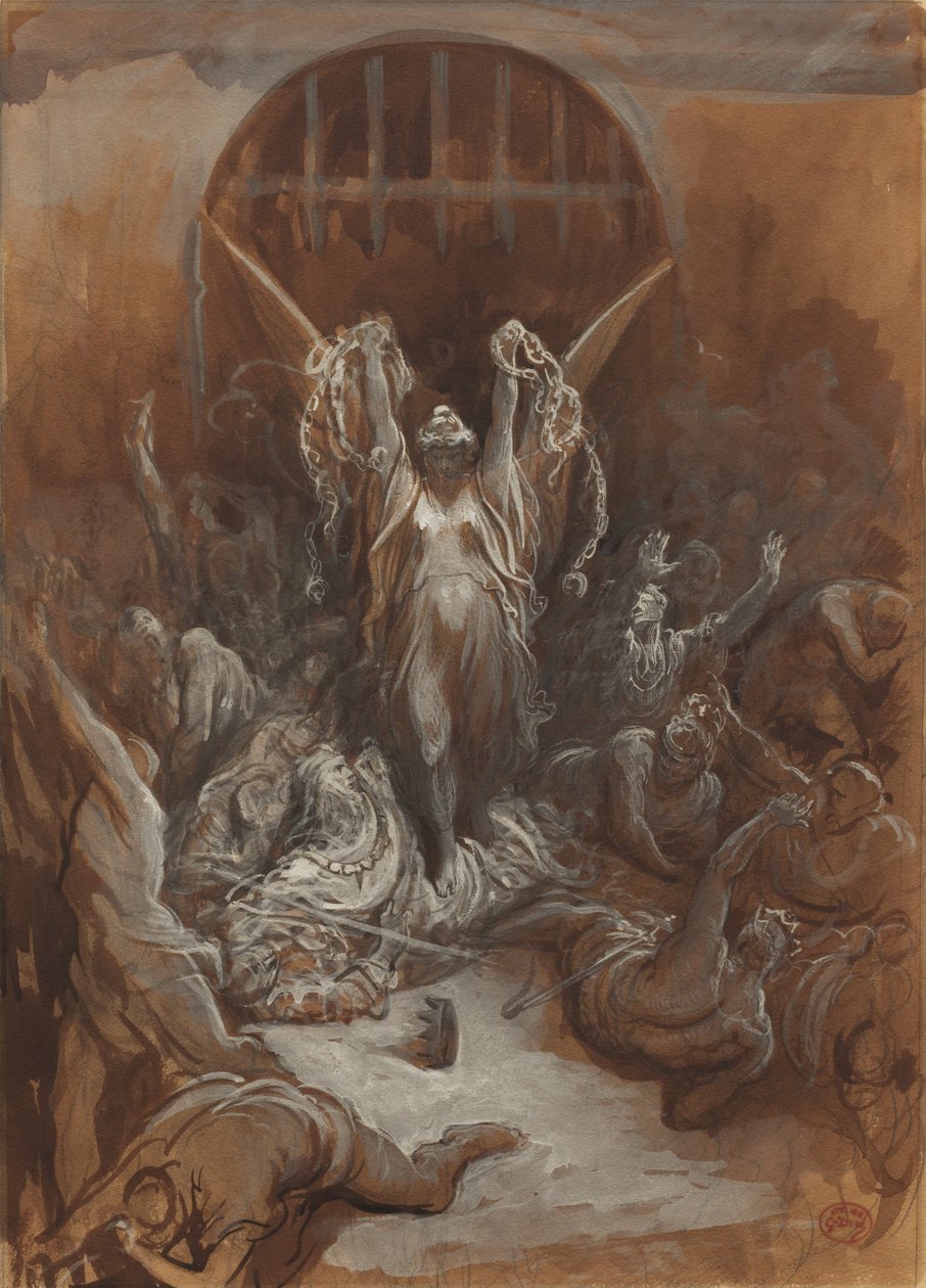 Frihed, ca. 1865-1875 (brun vask og grå og hvid gouache med grafit) af Gustave Dore