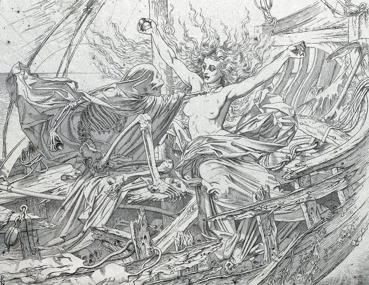 Liv og død tegner besætningens skæbne ved lodtrækning af Gustave Dore