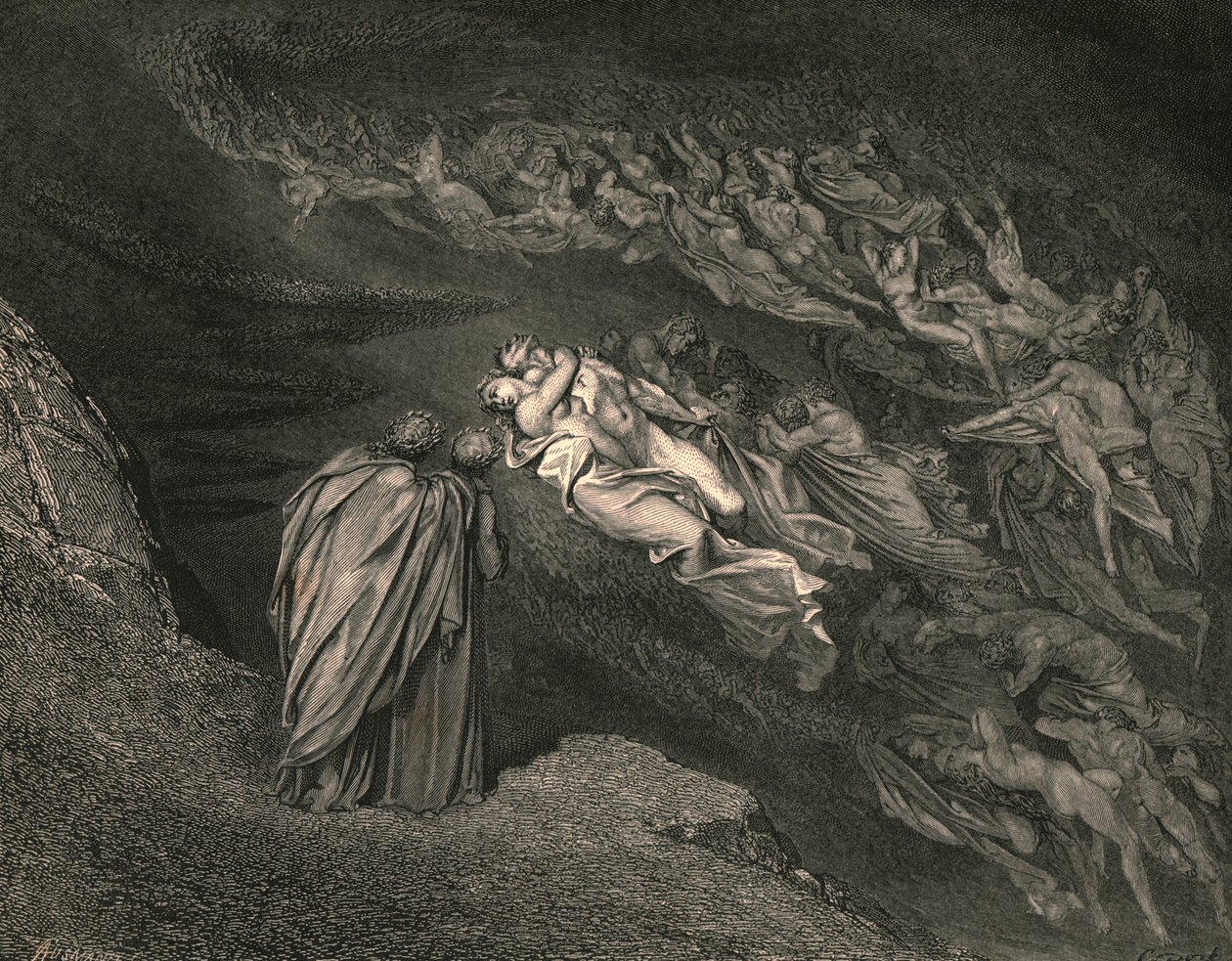Kærlighed bragte os til én død: Caina venter på sjælen, der splittede vores liv, c1890. af Gustave Dore