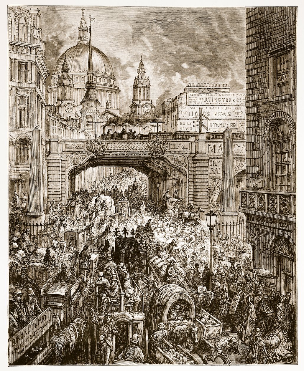 Ludgate Hill, fra "London, a Pilgrimage", skrevet af William Blanchard Jerrold (1826-94) pub. 1872 af Gustave Dore