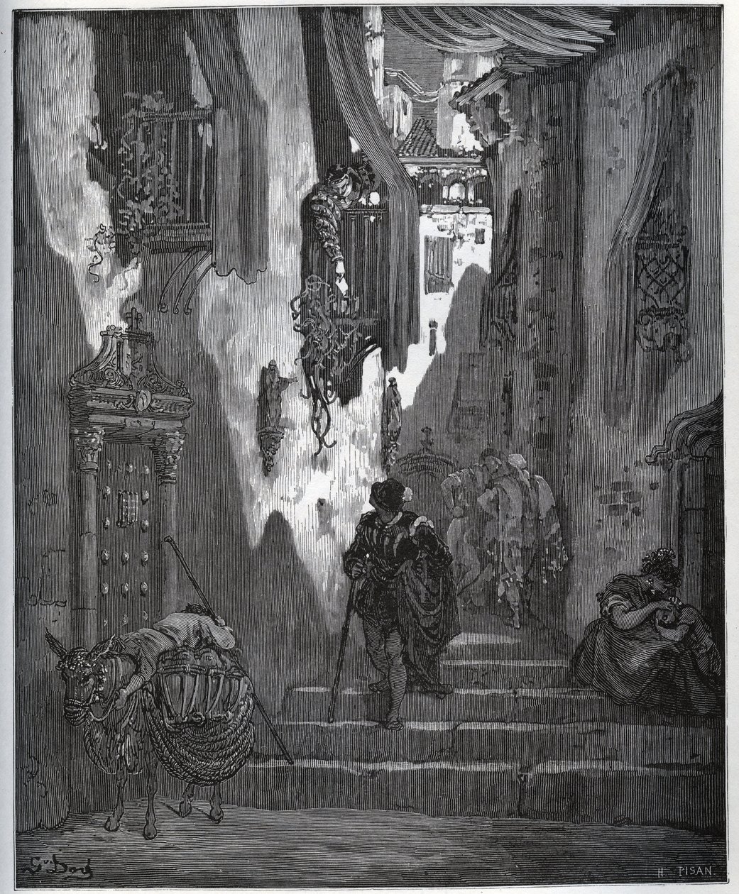 Luscinde sender en billet til Cardenio - fra "Don Quixote de la Mancha" af Miguel Cervantes (1547-1616) (Don Quixote) - Træsnit efter tegning af Gustave Dore af Gustave Dore