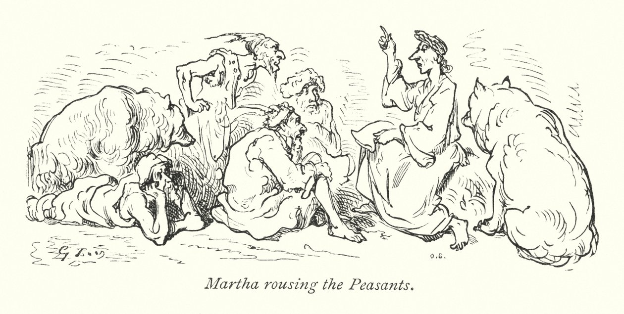 Martha vækker bønderne (kobberstik) af Gustave Dore