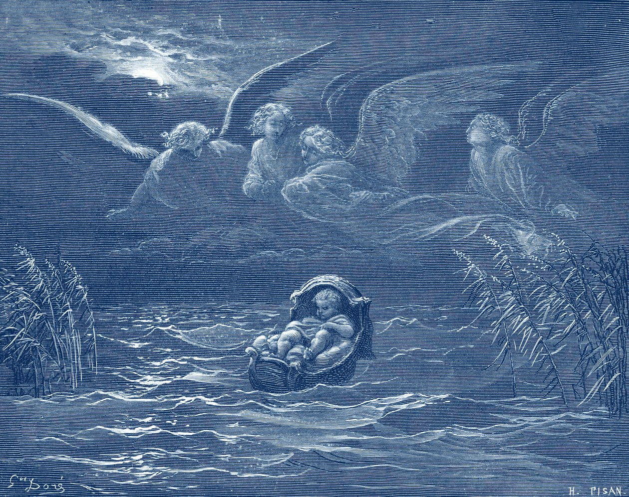 Moses ved Nilen, gravering af Doré - Bibel af Gustave Dore