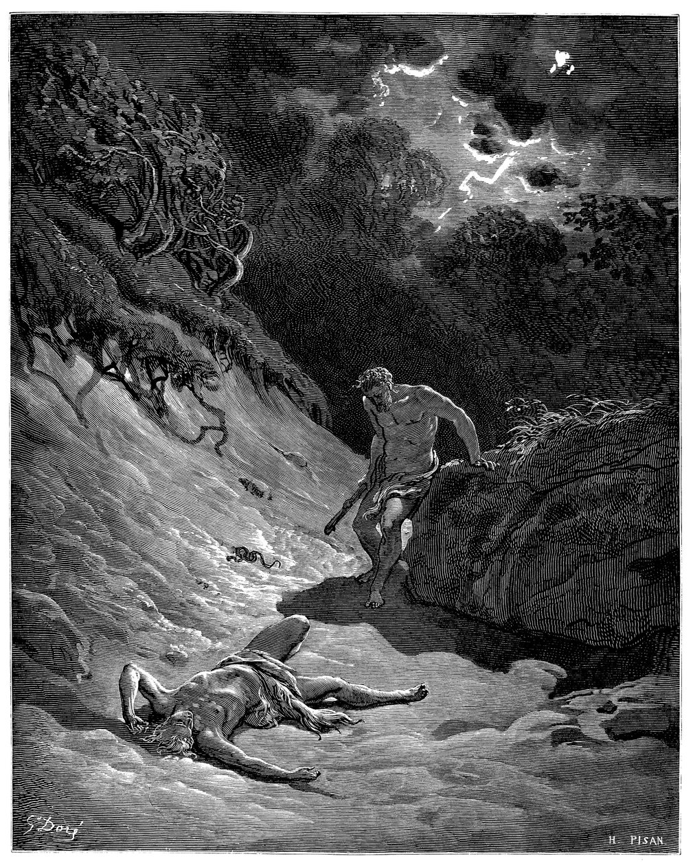 Kains mord på Abel - Illustration af Gustave Dore for The Bible. af Gustave Dore