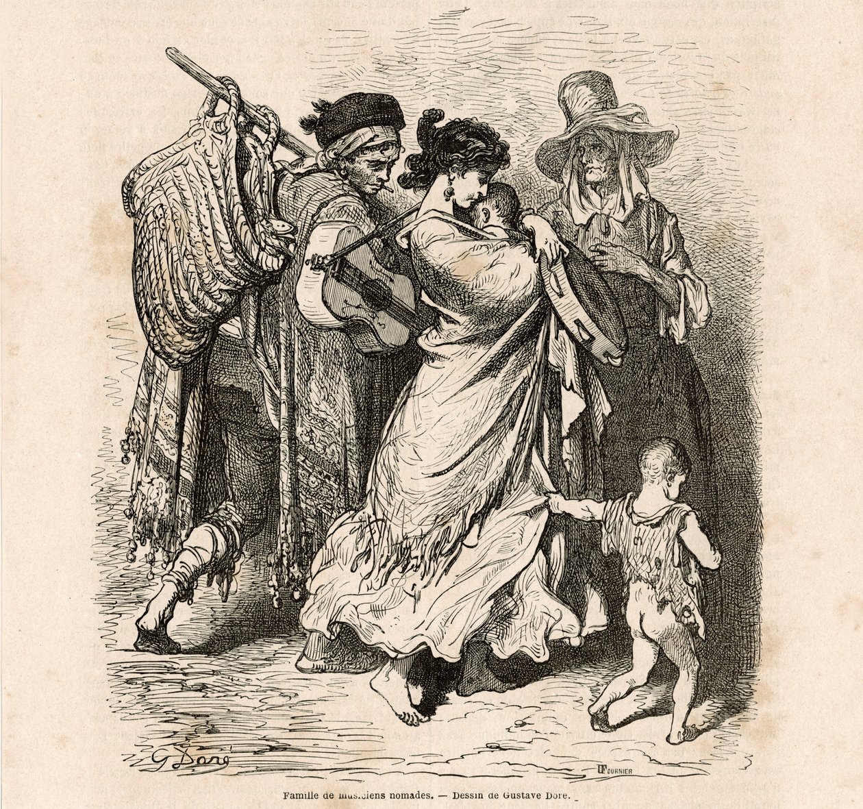 Nomadefamilie af musikere (gravering) af Gustave Dore