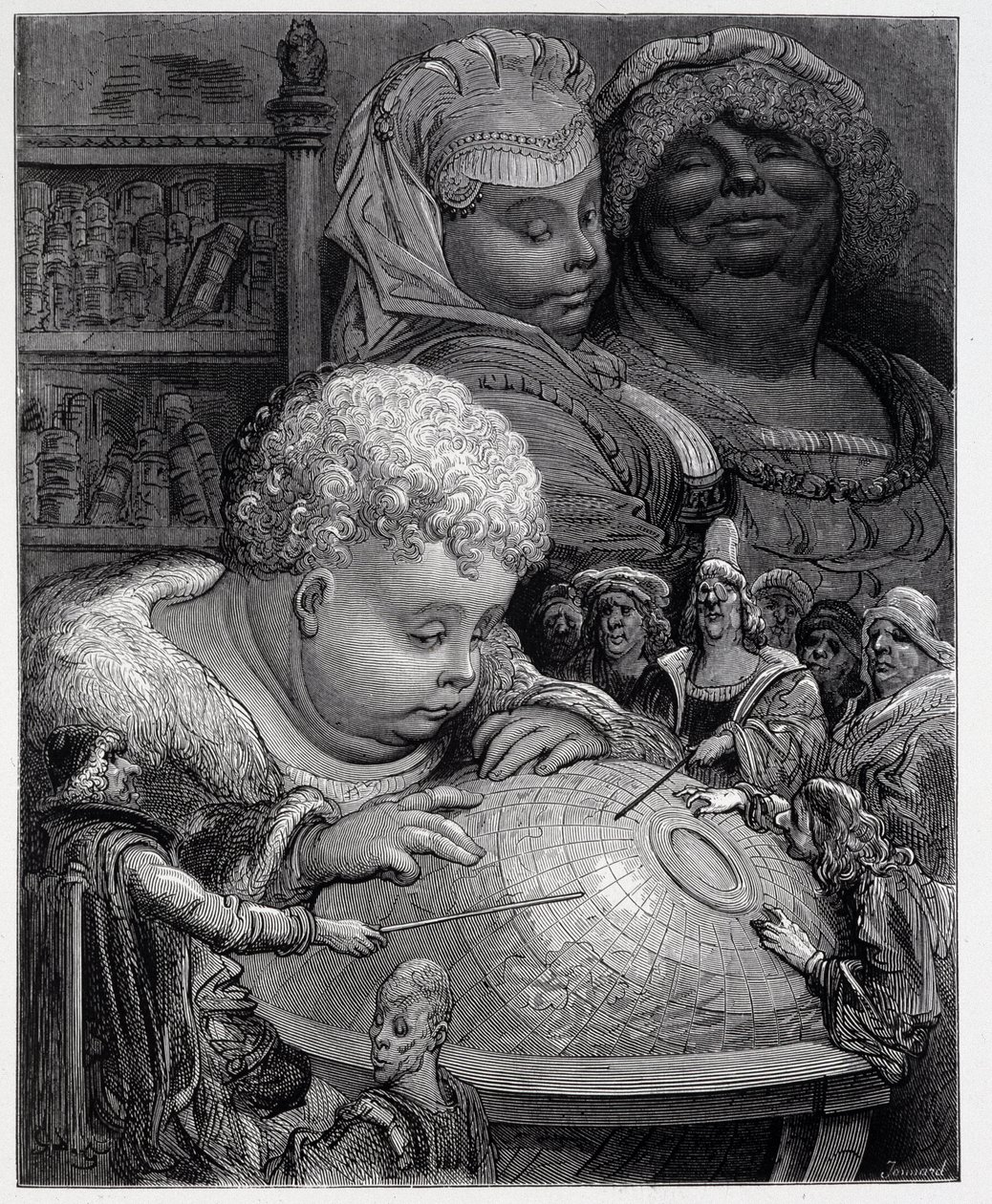 Pantagruel følger et kursus i geografi - i "" Gargantua"" af Rabelais, ill. Gustave Dore af Gustave Dore