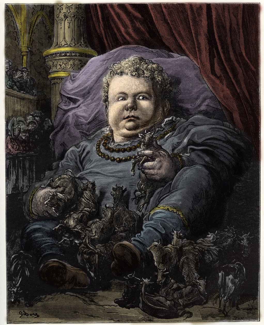 Pantagruel, søn af Gargantua, fodres med mælken fra 4600 køer - Pantagruel, søn af Gargantua, næres af mælken fra 4.600 køer - illustration fra 