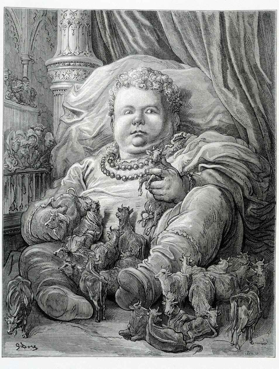 Pantagruel omgiver køer - i "" Gargantua"" af Rabelais, ill. Gustave Dore af Gustave Dore
