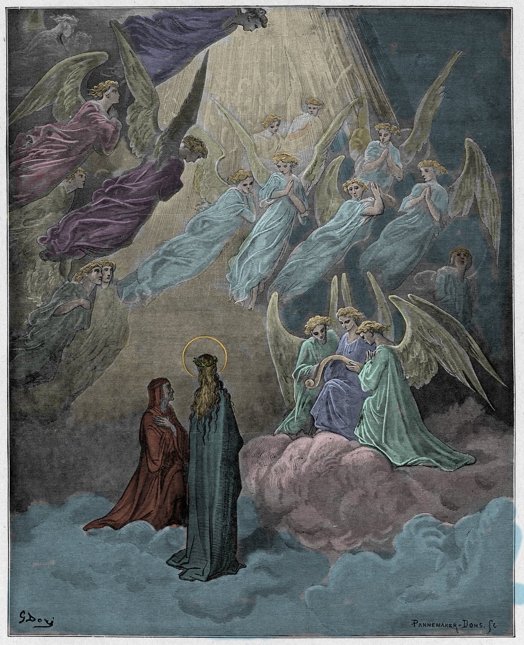Paradiso, Canto 21: De lysende sjæle synger, illustration fra "Den guddommelige komedie" af Dante Alighieri, 1885 af Gustave Dore