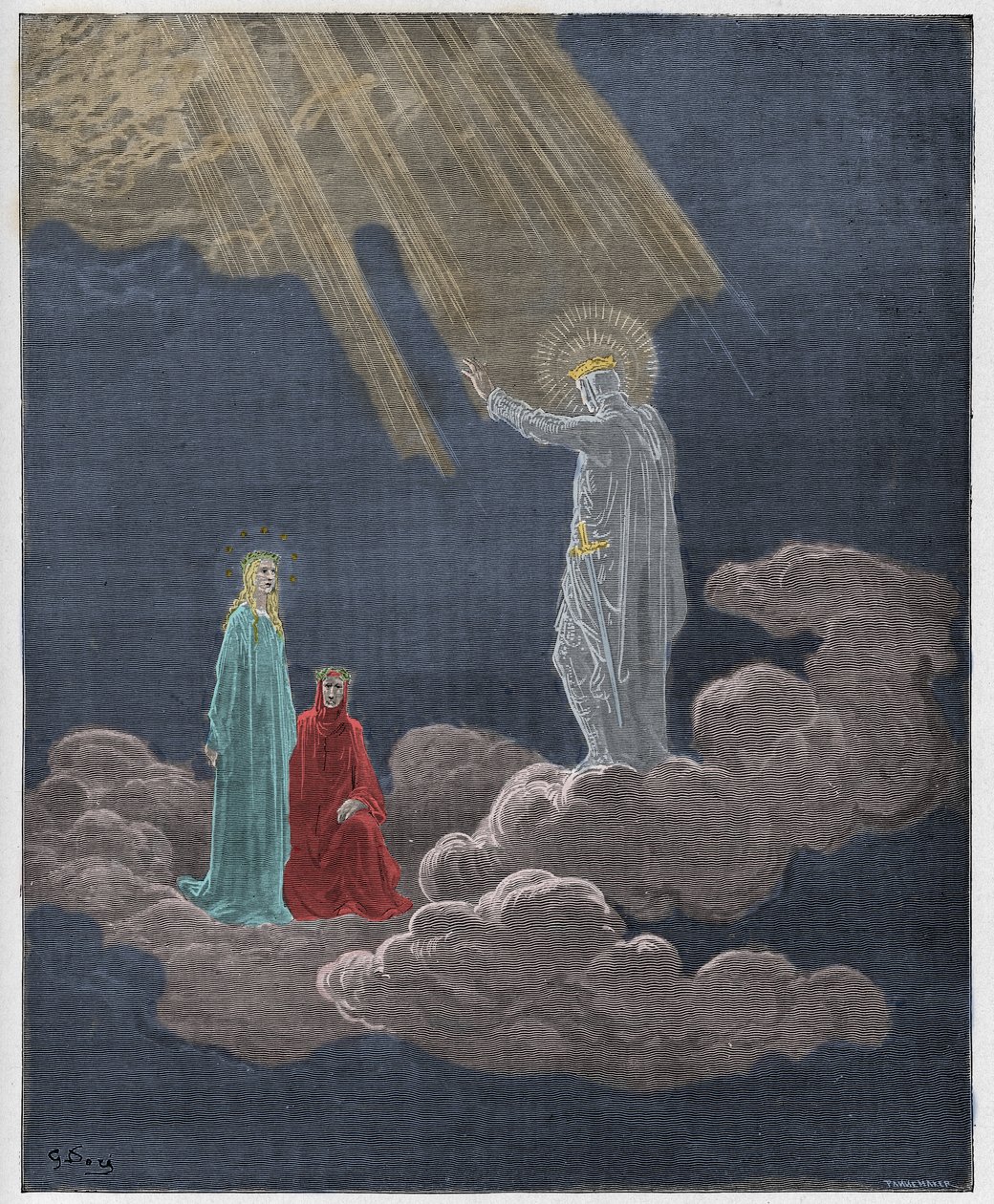 Paradiso, Canto 8: Charles Martel henvender sig til Dante og Beatrice, illustration fra "Den guddommelige komedie" af Dante Alighieri, 1885 af Gustave Dore