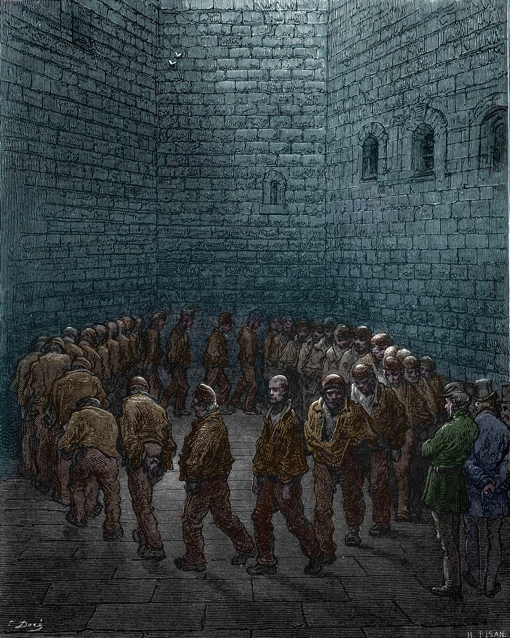 Fanger går rundt i gården til Westgate-fængslet i London, af Gustave Dore af Gustave Dore
