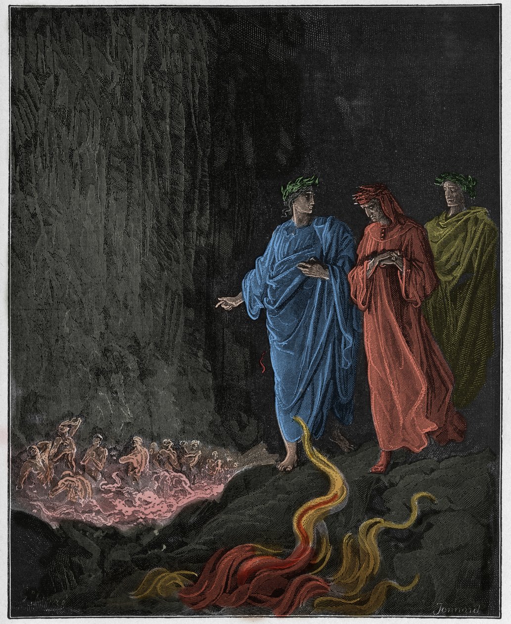 Purgatorio, Canto 25: Digterne i den syvende cirkel, illustration fra "Den guddommelige komedie" af Dante Alighieri, 1885 af Gustave Dore