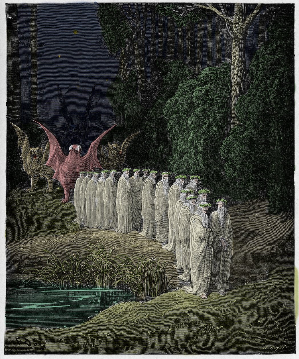 Purgatorio, Canto 29: De 24 ældste i den apokalyptiske procession, illustration fra "Den guddommelige komedie" af Dante Alighieri, 1885 af Gustave Dore