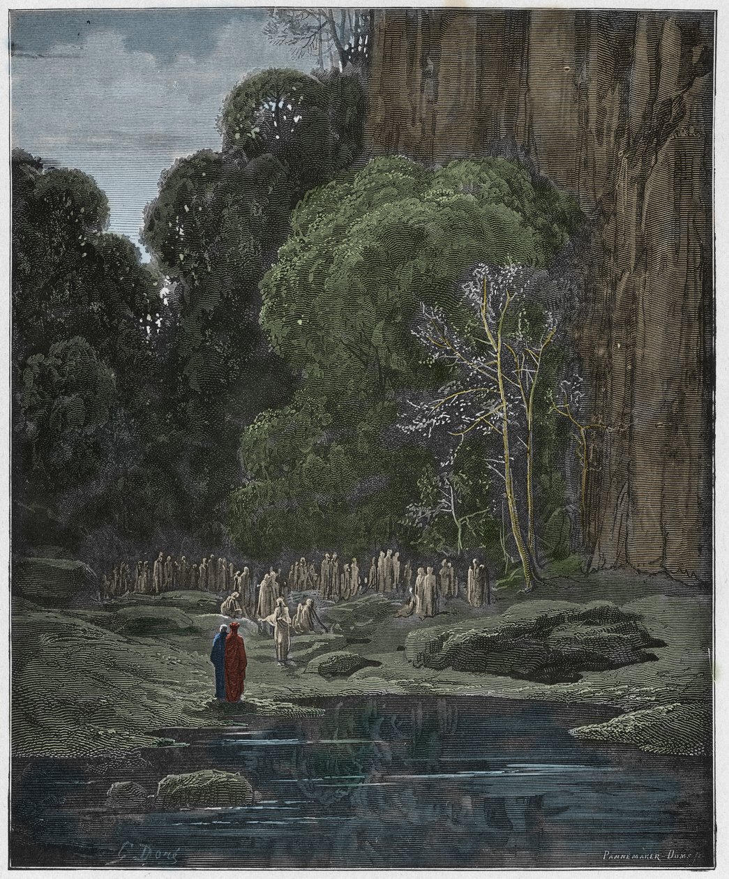 Purgatorio, Canto 5: De sene angrende synger Miserere, illustration fra "Den guddommelige komedie" af Dante Alighieri, 1885 af Gustave Dore
