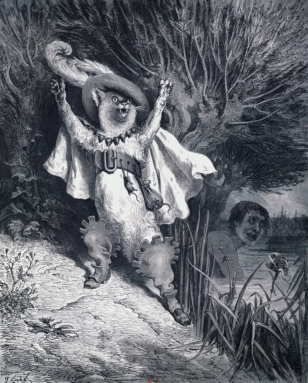 Puss in Boots, illustration af Gustave Dore (1832-1883) til eventyret af Charles Perrault (1628-1703) af Gustave Dore
