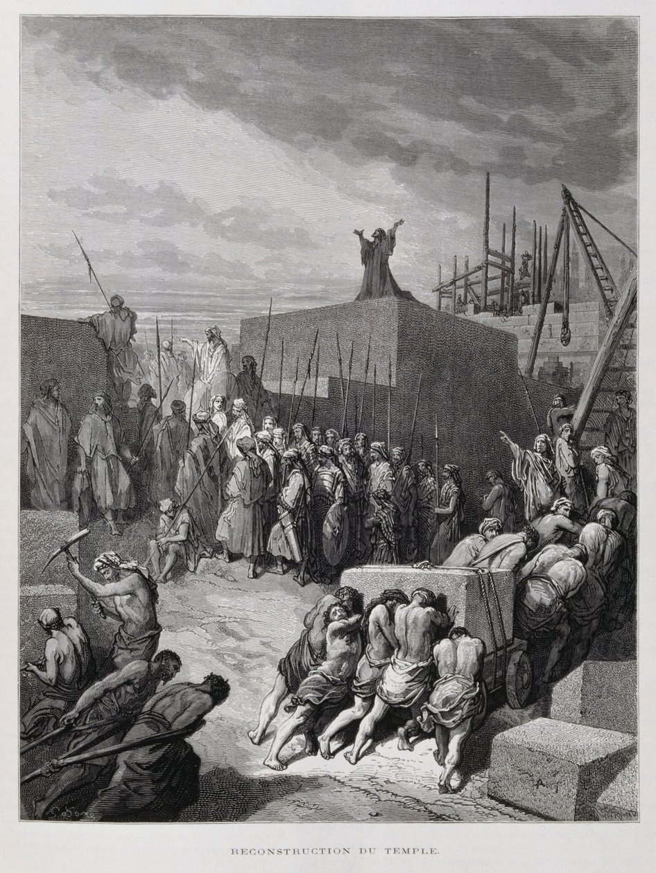 Genopbygning af templet i Jerusalem, illustration fra Dore-biblen af Gustave Dore