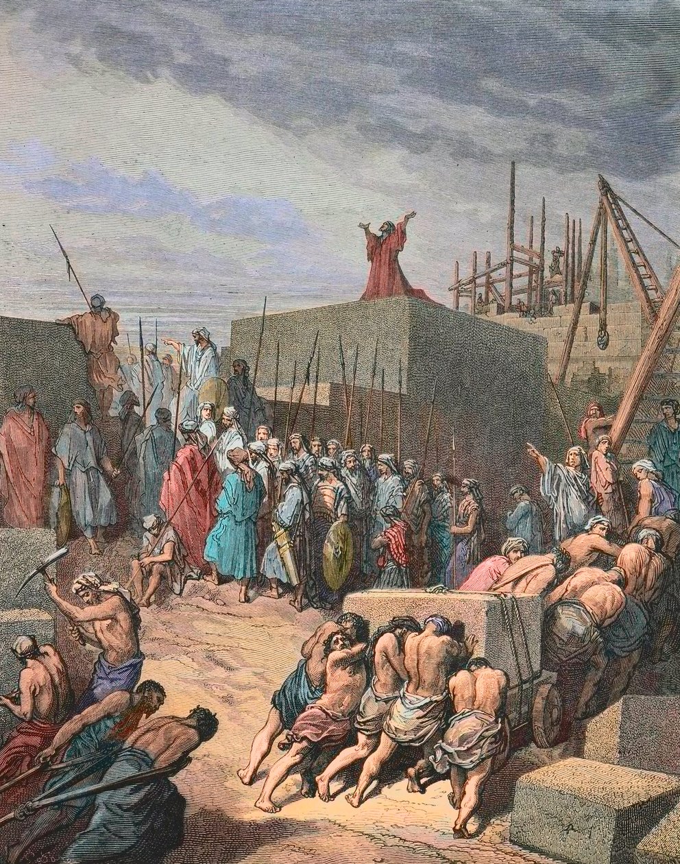 Rebuilding the temple in Jerusalem, engraving by Gustave Doredani af Gustave Dore