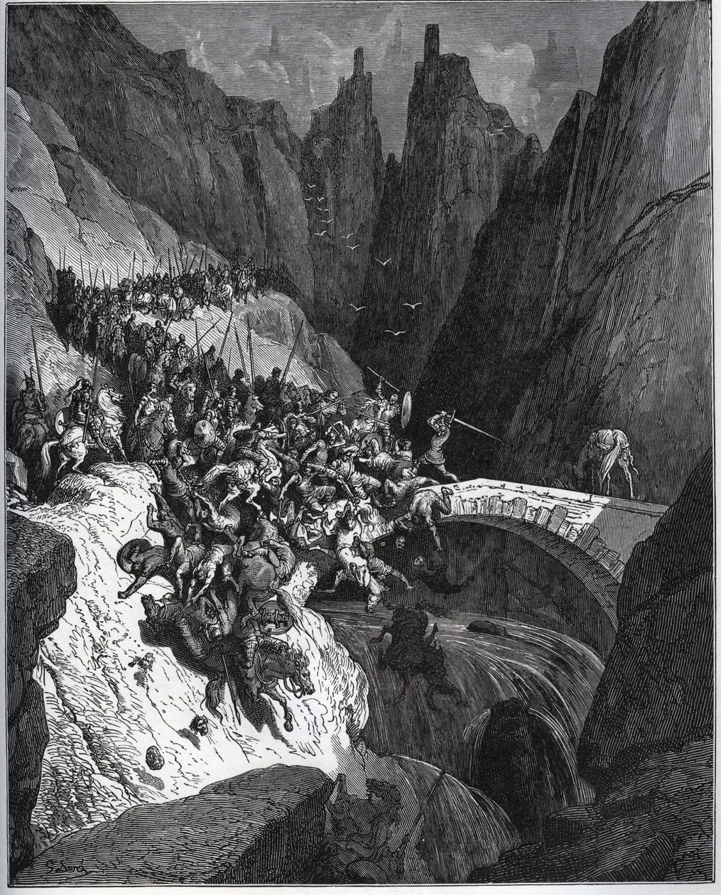 Recite des feats du chevalier Diego Garcia de Paredes - fra "Don Quixote de la Mancha"" af Miguel Cervantes (1547-1616) (Don Quixote) - Træsnit efter tegning af Gustave Dore af Gustave Dore