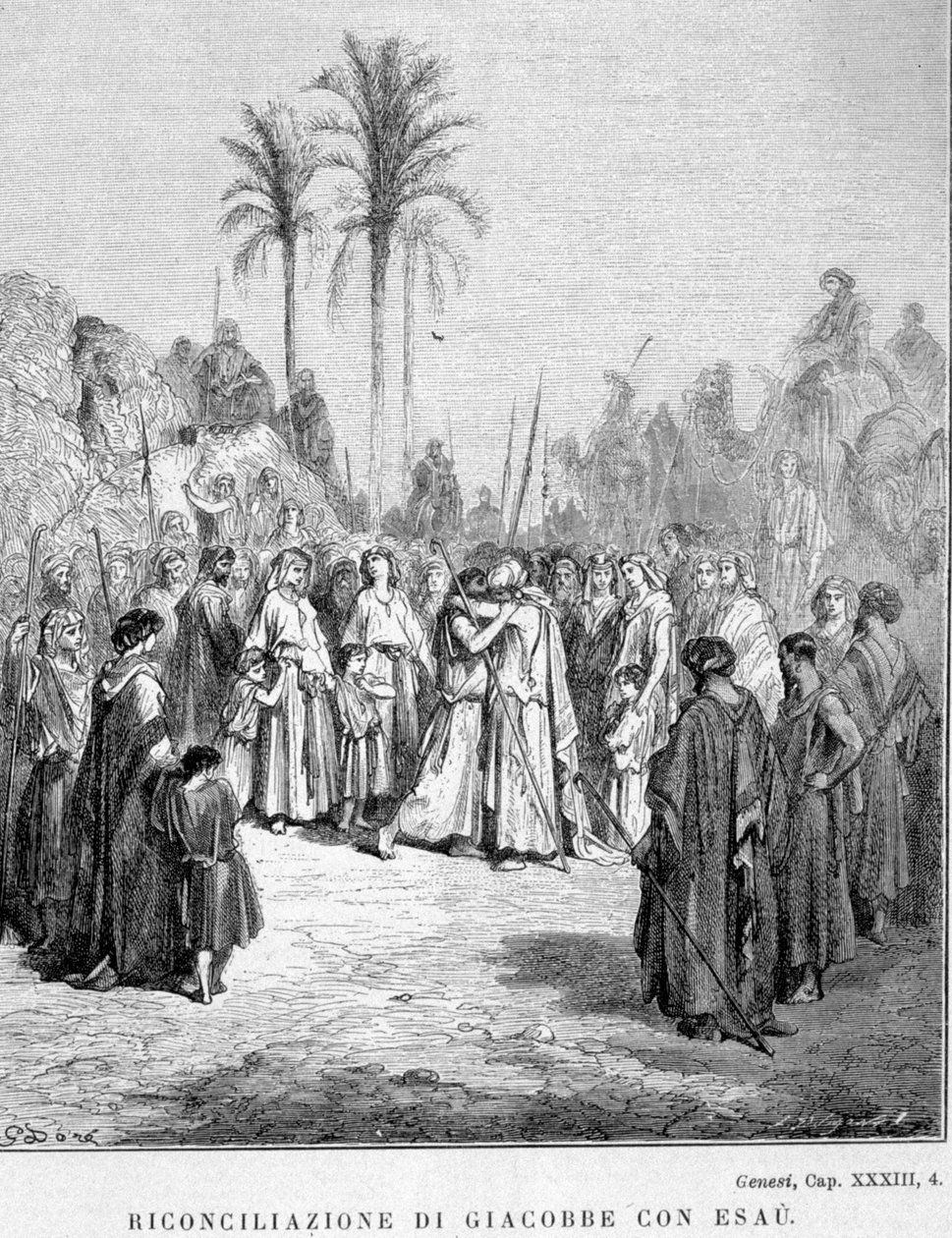 Jakobs og Esaus forsoning. Genesis, XXXIII, 4. Illustration af Gustave Doré. af Gustave Dore