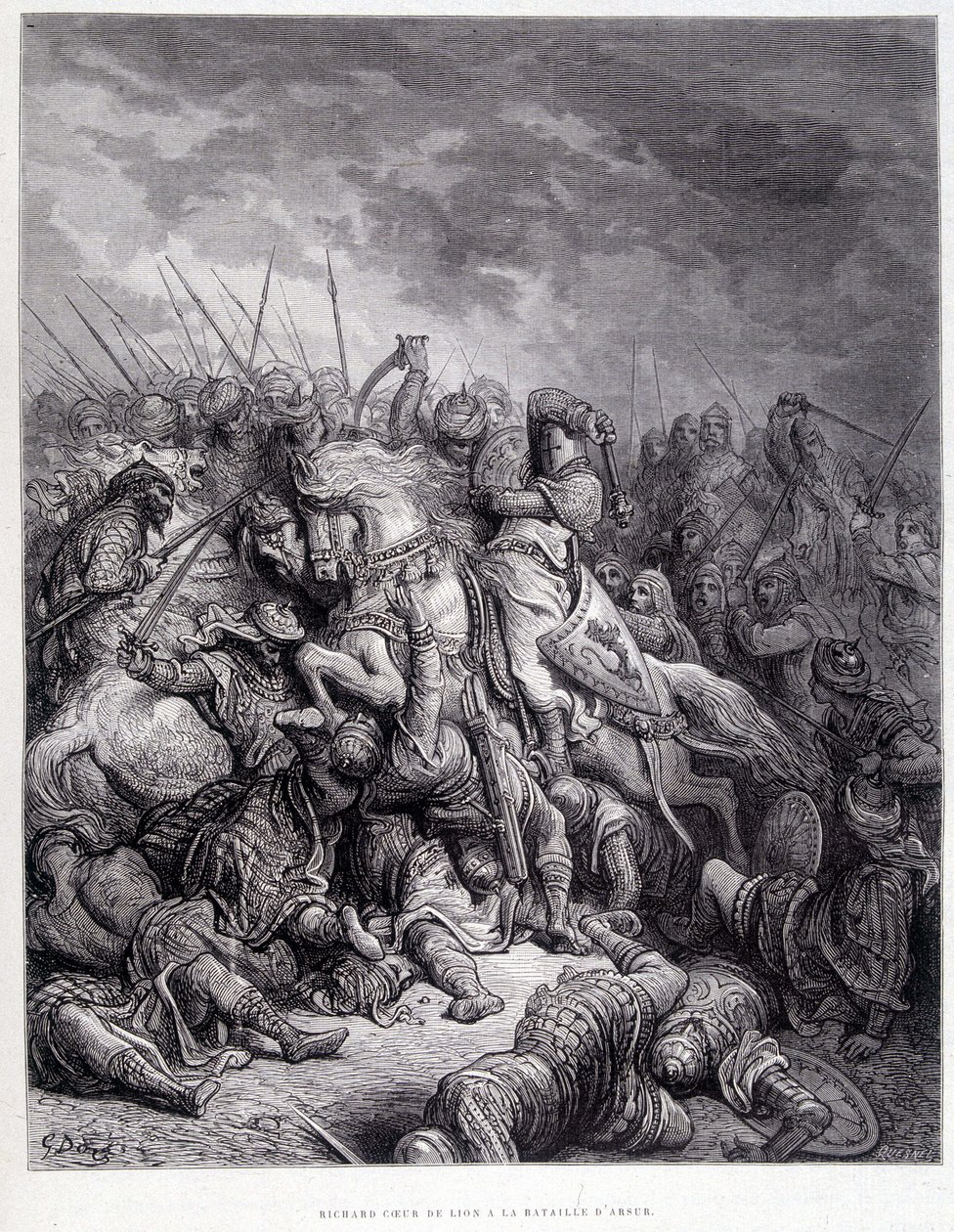 Richard Løvens hjerte i slaget ved Arsur - gravering af Gustave Doré af Gustave Dore