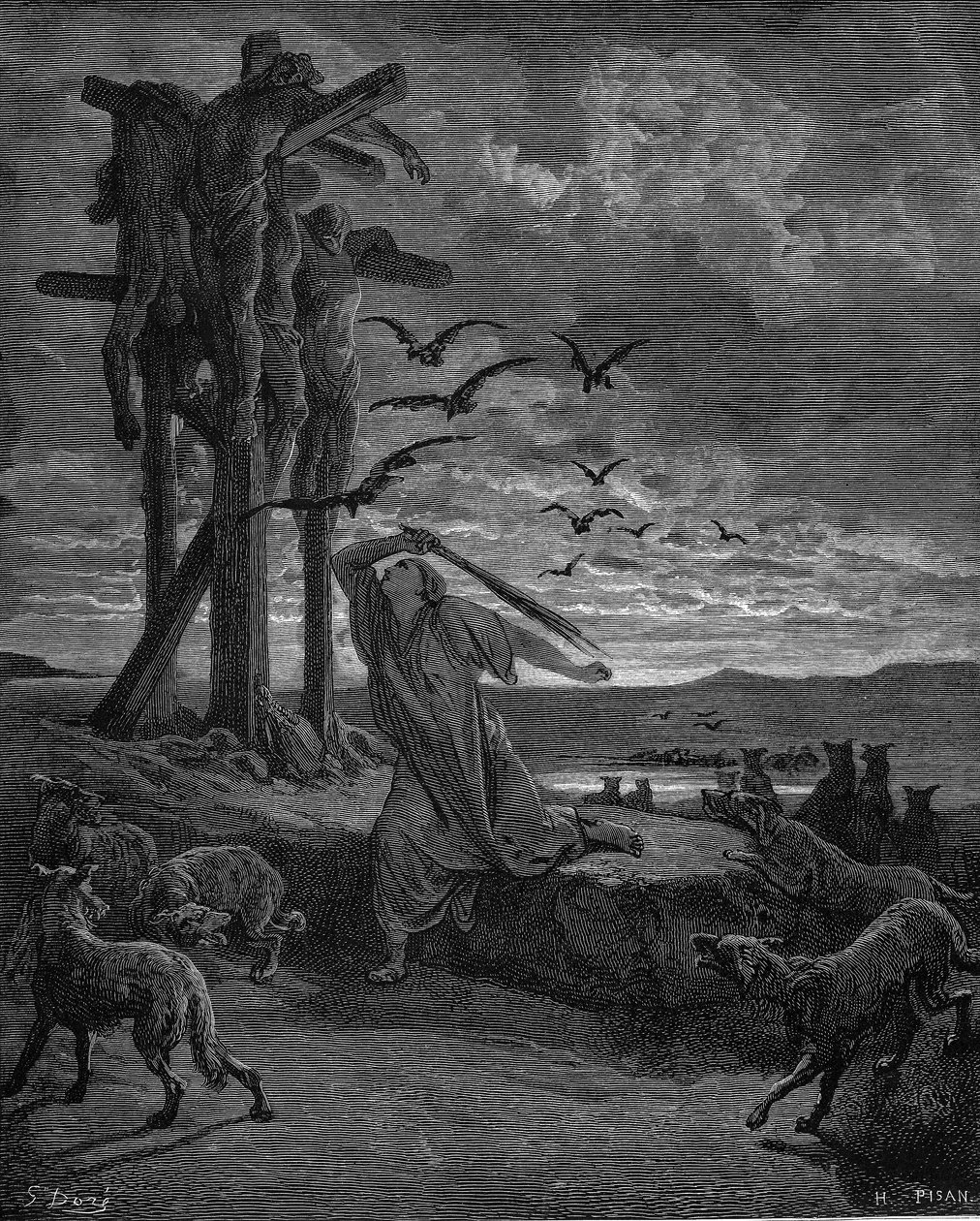 Rizpah, kong Sauls medhustru, 1866 af Gustave Dore