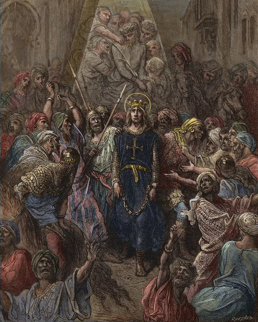 Saint Louis taget til fange i Mansoura, under det 7. korstog i 1250 - kong Louis IX (1214-70) fange i Egypten - gravering af Gustave Dore - fra History of the Crusades af Joseph-Francois Michaud af Gustave Dore