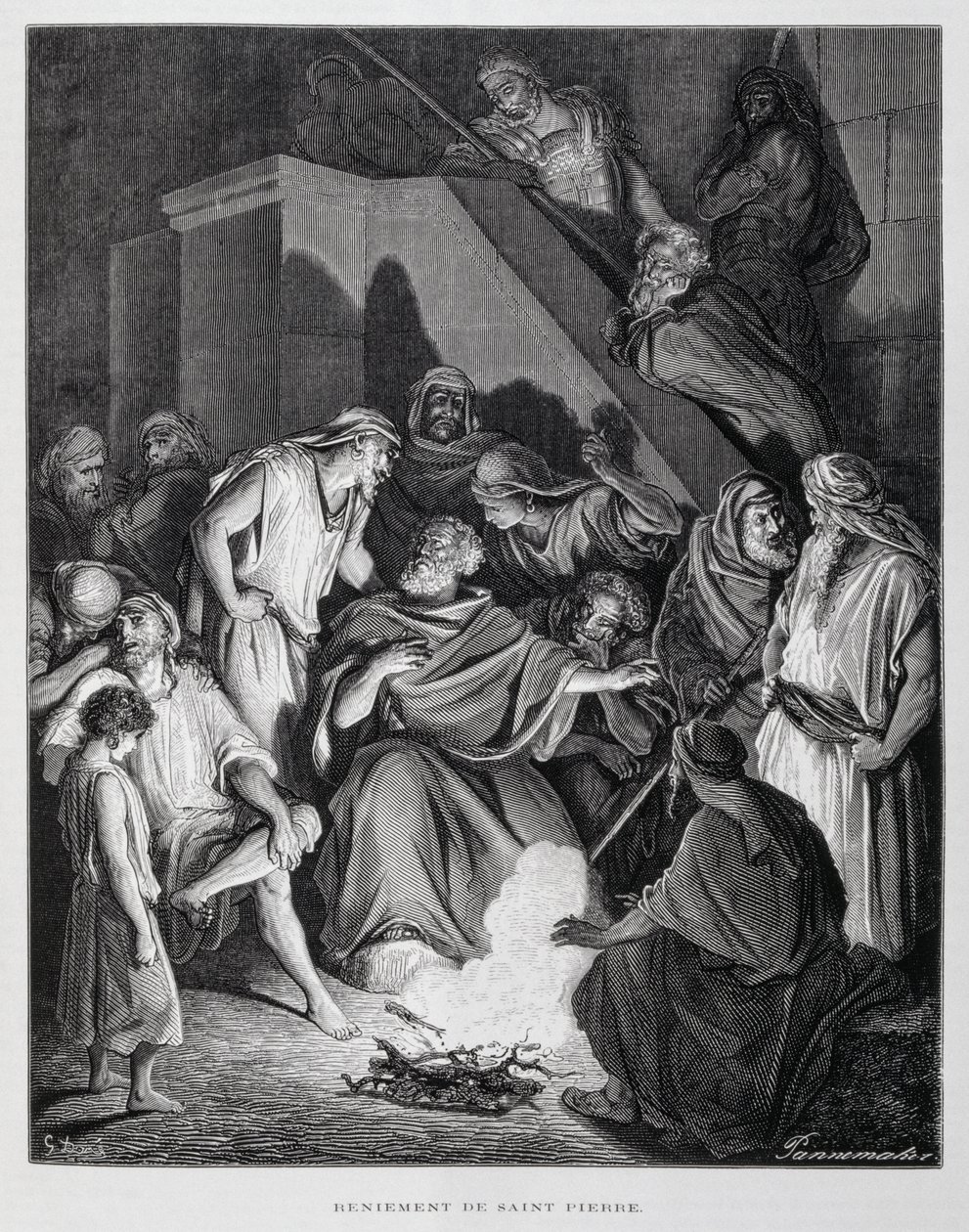 Sankt Peter fornægter Kristus, illustration fra Dore-bibelen af Gustave Dore