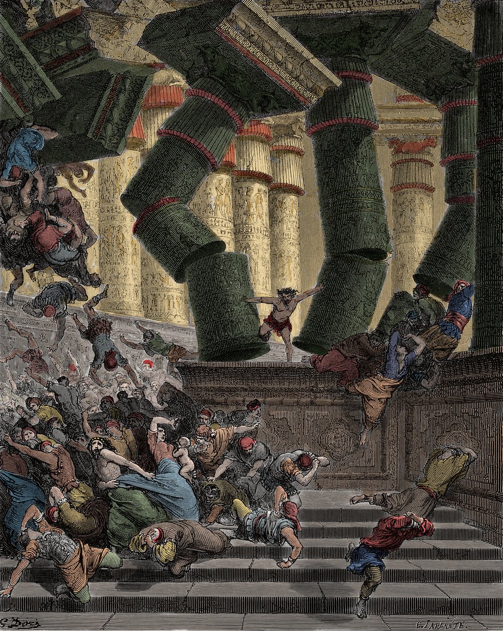 Samson nedbringer Dagons tempel Gravering af Gustave Dore (1832-1883) af Gustave Dore