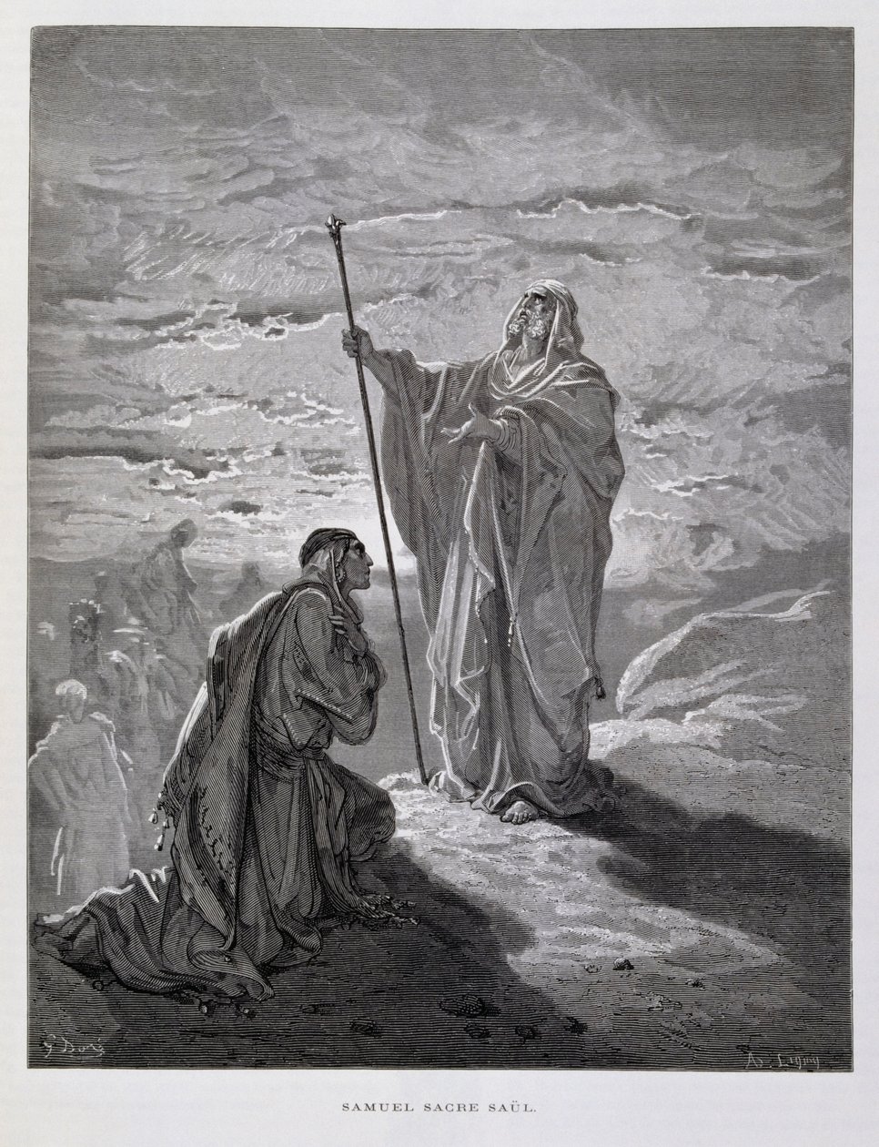 Samuel salver Saul som Israels første konge, Illustration fra Dore-bibelen af Gustave Dore