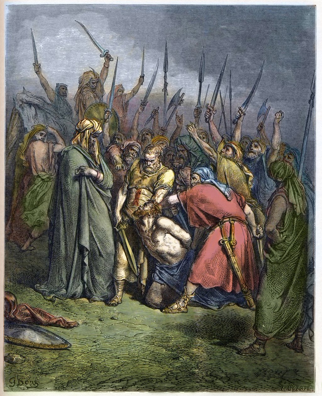 Samuel dræber Agag - Halshugningen af Agag, Amalekiternes konge, af profeten Samuel - - indgravering i "" The Bible illustree"" af Gustave Dore (1832-1883) - Indgravering fra "" The Dore Bible"" af Gustave Dore
