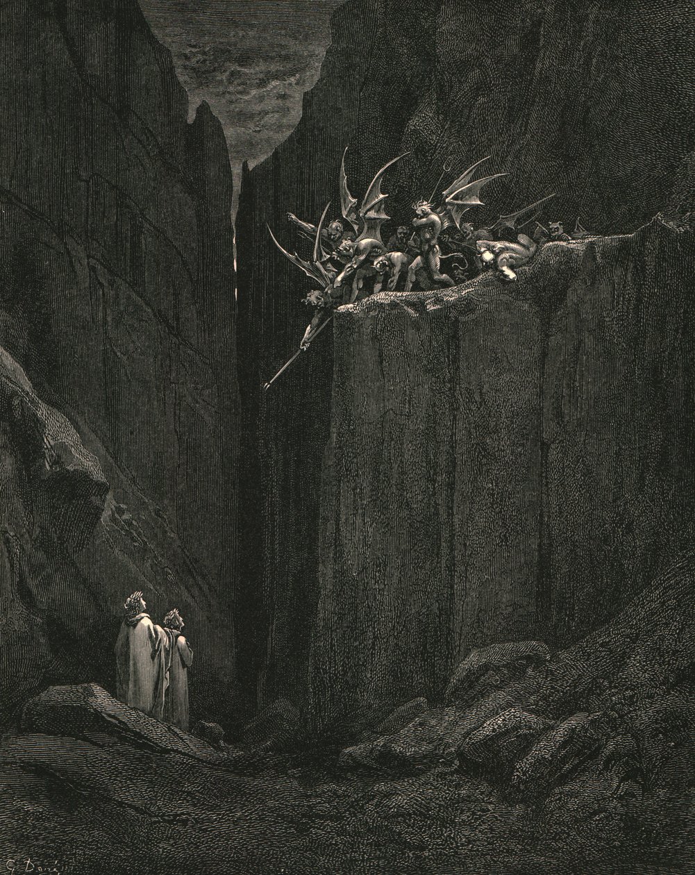 Næppe havde fødderne nået til det laveste af sengen under, ca. 1890. af Gustave Dore