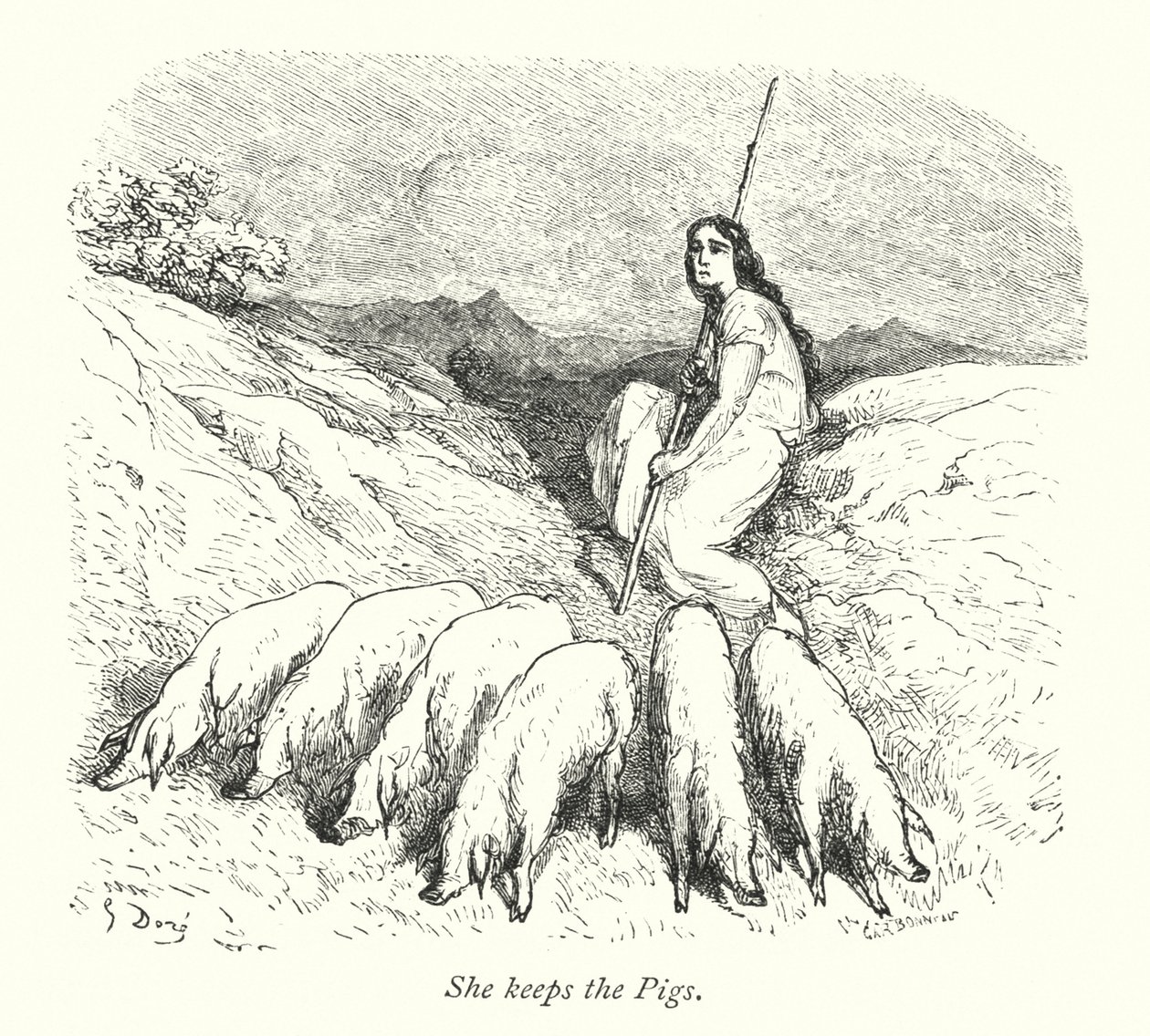 She Keeps The Pigs (gravering) af Gustave Dore