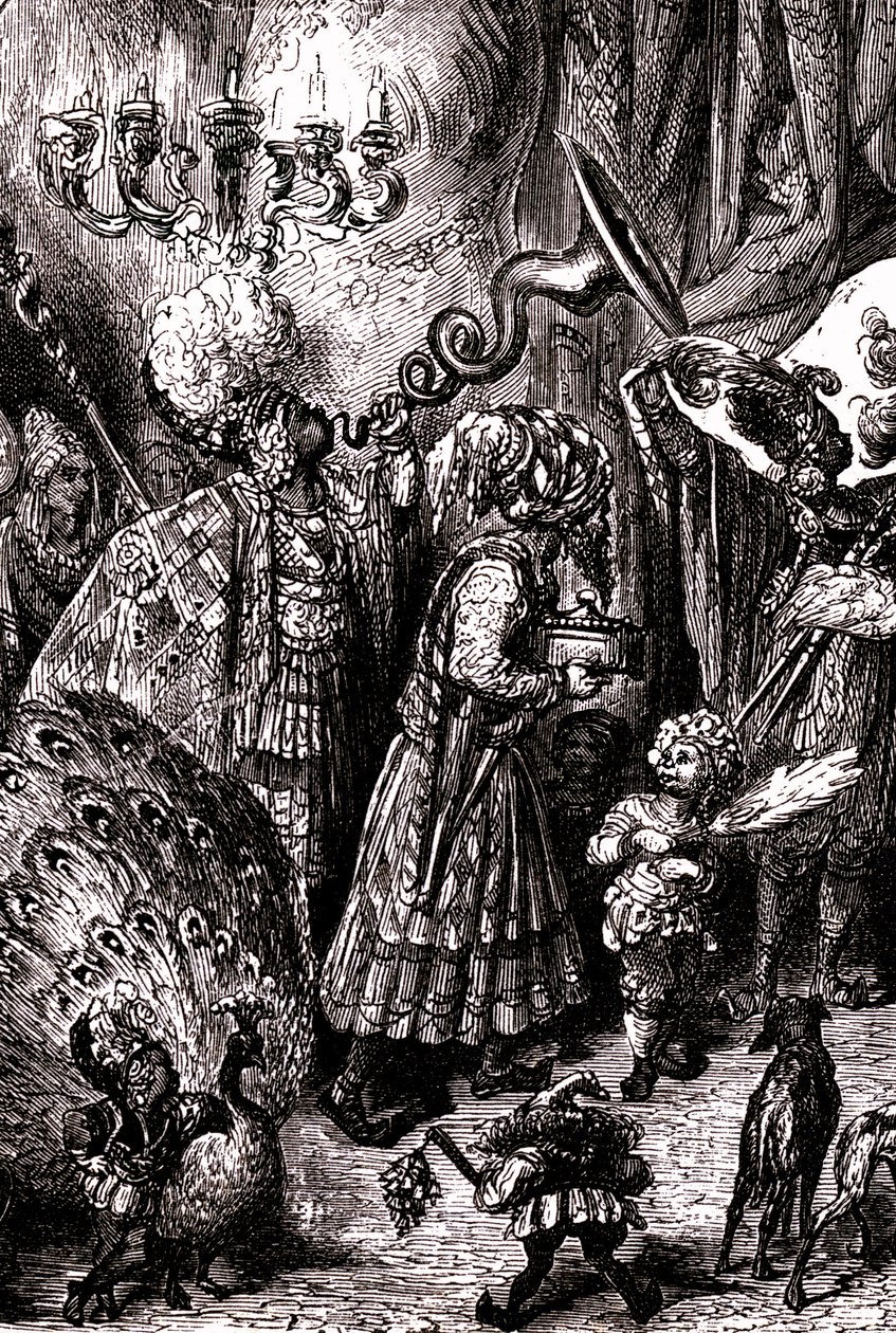 Sømanden Sindbad (Sinbad) - fortællingen om de tusind og en (1001) nat - illustration af Gustave Dore (detalje) - Maxwell-udgave 1865 - Sjette rejse: Til hoffet hos kongen af Serendib af Gustave Dore