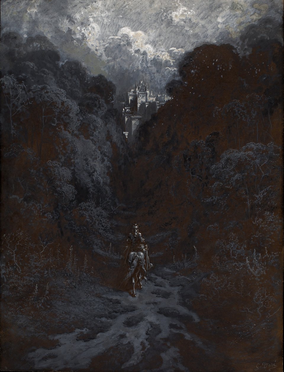 Sir Lancelot nærmer sig slottet Astolat af Gustave Dore