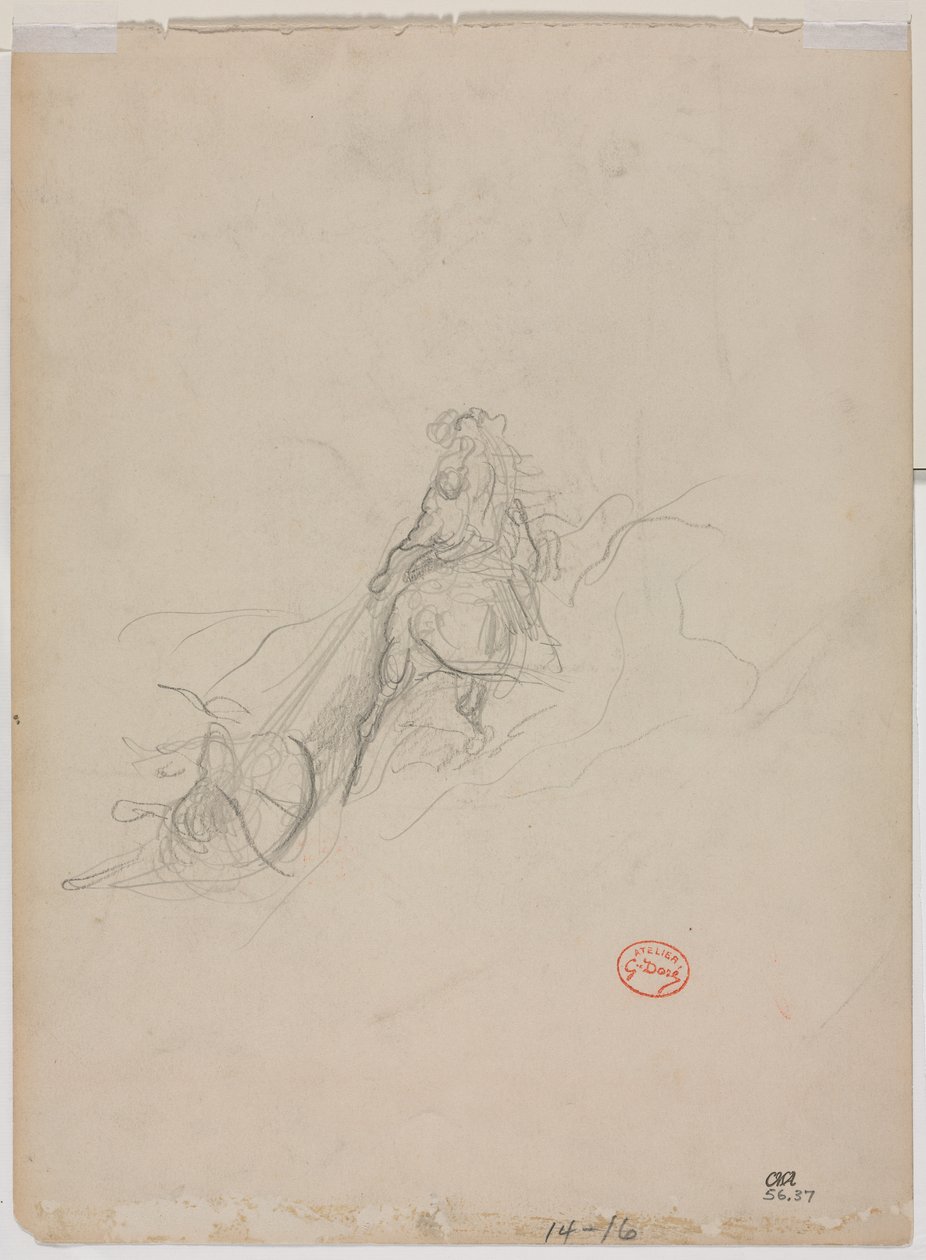 Skitse af jagtscene (verso) af Gustave Dore